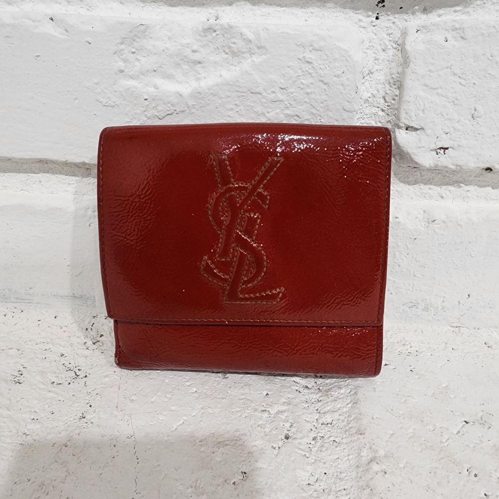 Authentic Saint Laurent | Wallet | YSL Vintage Red Patent Leather Bi Fold